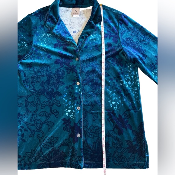 NWT Natori Lush Peony Velour Pajama Set Floral Blue Size Small - Picture 7 of 15